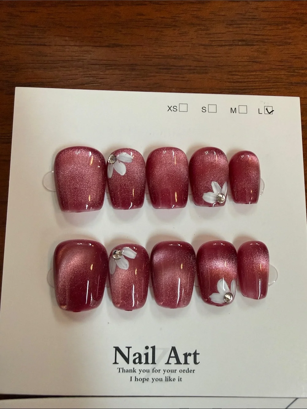 Bundle of two Press-On Nail Sets — Wine Red & Hot Pink Floral Cat Eye Large